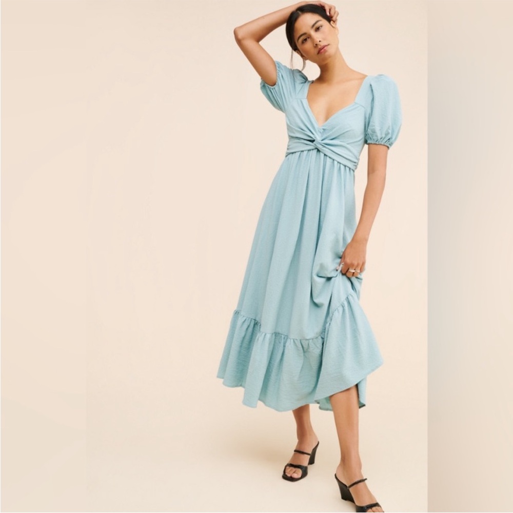 NWT ASTR the Label Blue Twist Front Puff Sleeve Maxi Dress - Picture 2 of 7